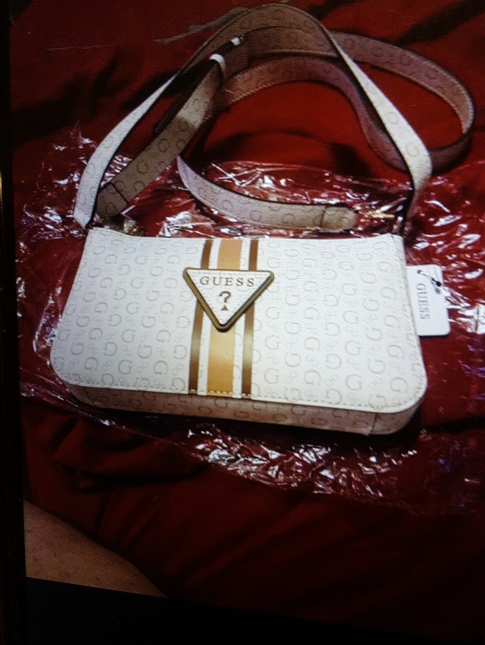 GUESS (Tabitha) Shoulder Bag with Gold Stripe and Logo Plaque NWT